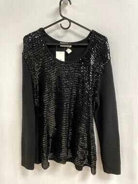 Vintage YSL YVES SAINT LAURENT Sequin Scoop Neck Knit Sweater Black Women's M/L